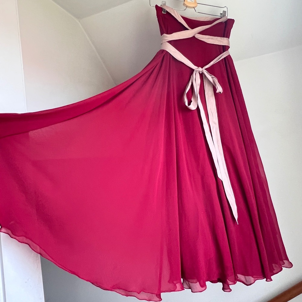 Vintage Maxi Skirt Burgundy Red Gauze Chiffon Flowy Romantic Balletcore Large